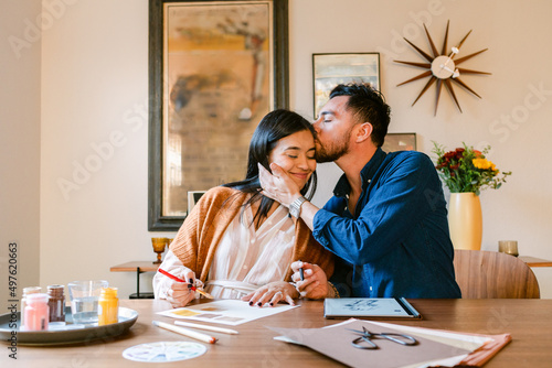 Designers couple coworking at home photo