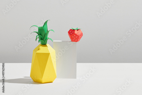 Tropical fruits in paper art style  photo