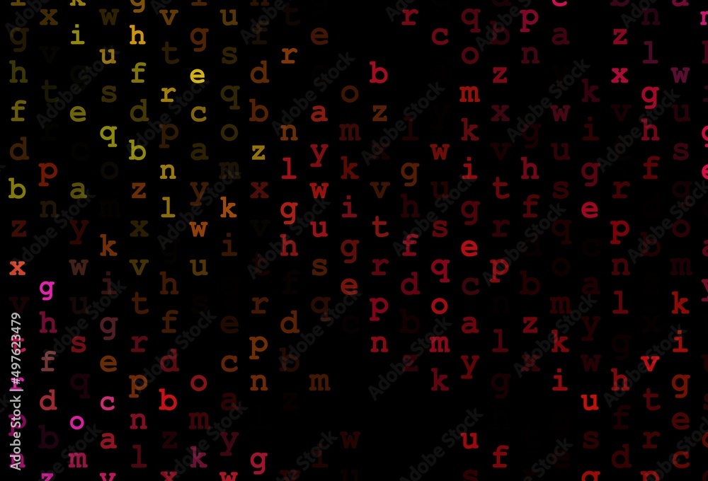 Dark red, yellow vector template with isolated letters.