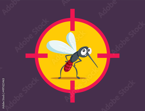 Scared Cartoon Mosquito with Target on Vector Illustration