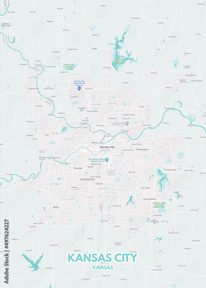 Poster Kansas City - Kansas map. Road map. Illustration of Kansas City ...