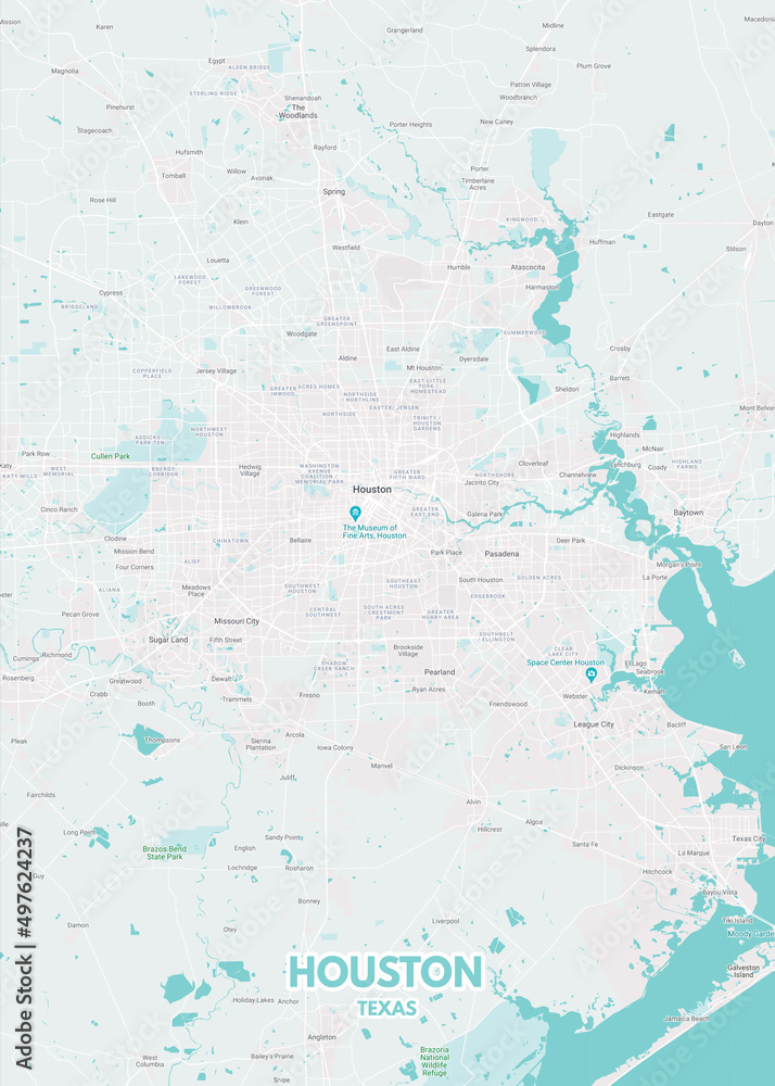 Poster Houston - Texas map. Road map. Illustration of Houston - Texas streets. Transportation ...