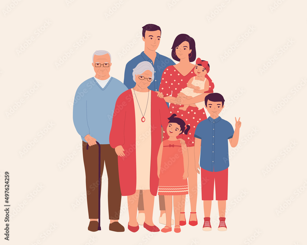 Portrait Of A Happy Family With Multi Generation. Grandparent, Parent And Children. Portrait Of A Happy Family With Multi Generation. Grandparent, Parent And Children.