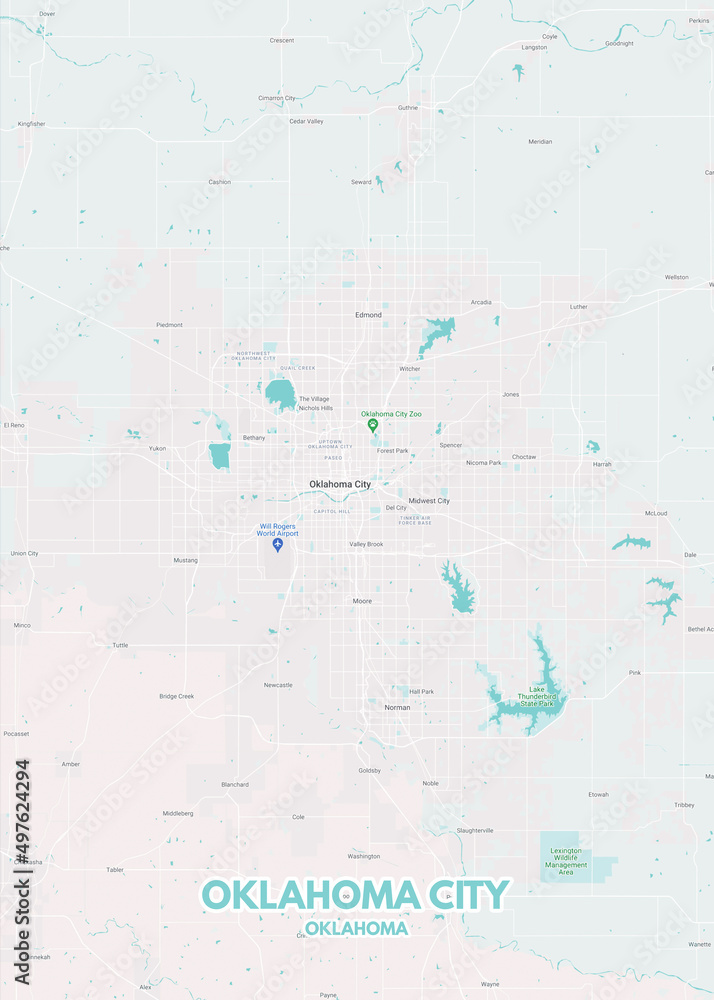 Poster Oklahoma City Oklahoma map. Road map. Illustration of Oklahoma City Oklahoma streets