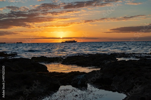 Cruise ship at sunset