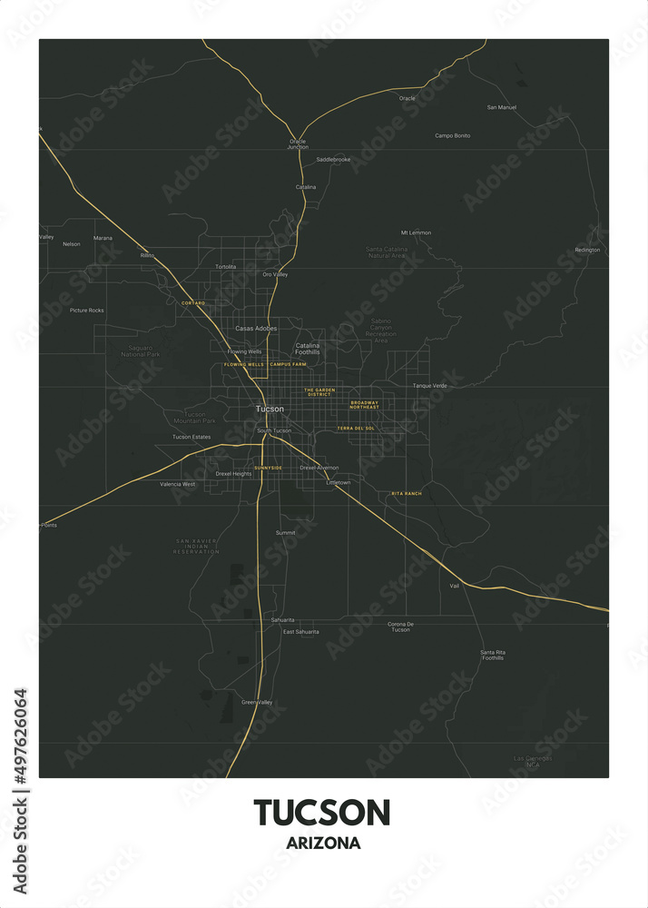 Poster Tucson - Arizona map. Road map. Illustration of Tucson - Arizona ...