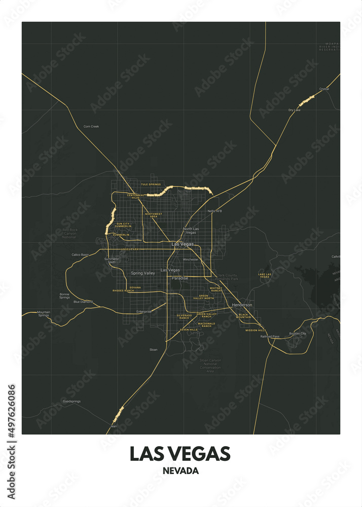 Poster Las Vegas - Nevada map. Road map. Illustration of Las Vegas - Nevada streets ...