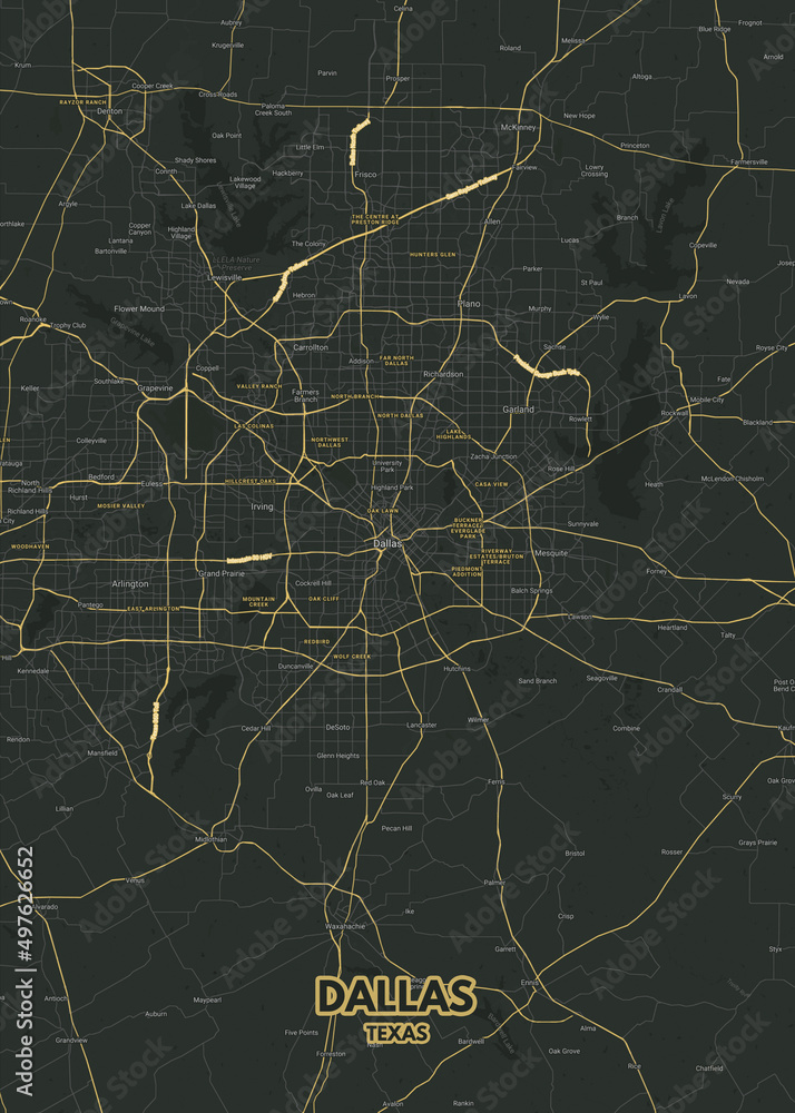 Poster Dallas - Texas map. Road map. Illustration of Dallas - Texas ...