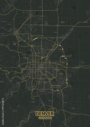 Poster Denver - Colorado map. Road map. Illustration of Denver - Colorado streets. Transportation network. Printable poster format.