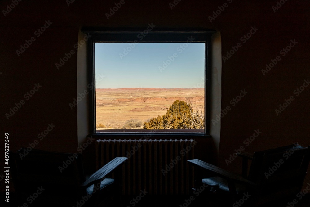 Fototapeta premium Painted desert viewed through window
