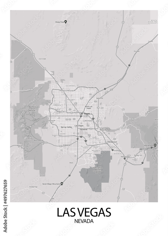 Poster Las Vegas - Nevada map. Road map. Illustration of Las Vegas ...