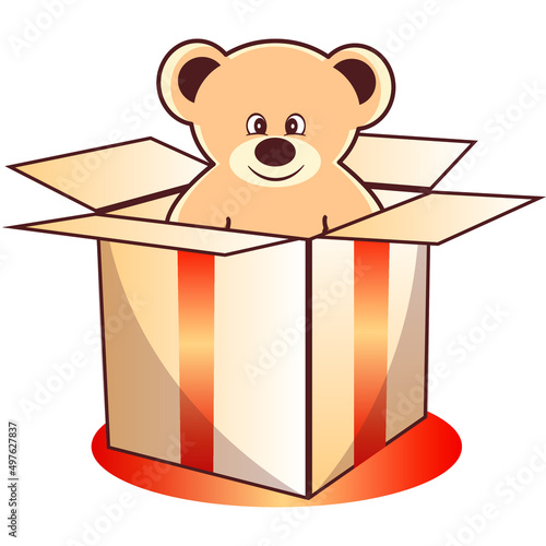 cute illustrated teddy bear inside a gif  box