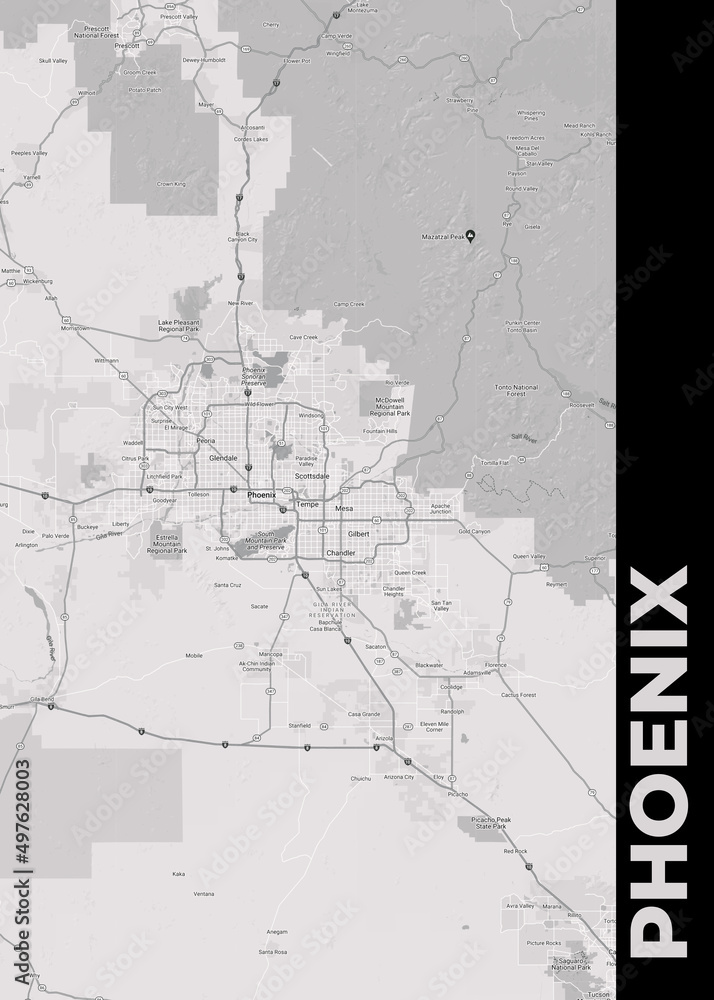Poster Phoenix - Arizona map. Road map. Illustration of Phoenix - Arizona streets ...