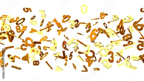 Gold numbers on white background. 3D illustration for background.
