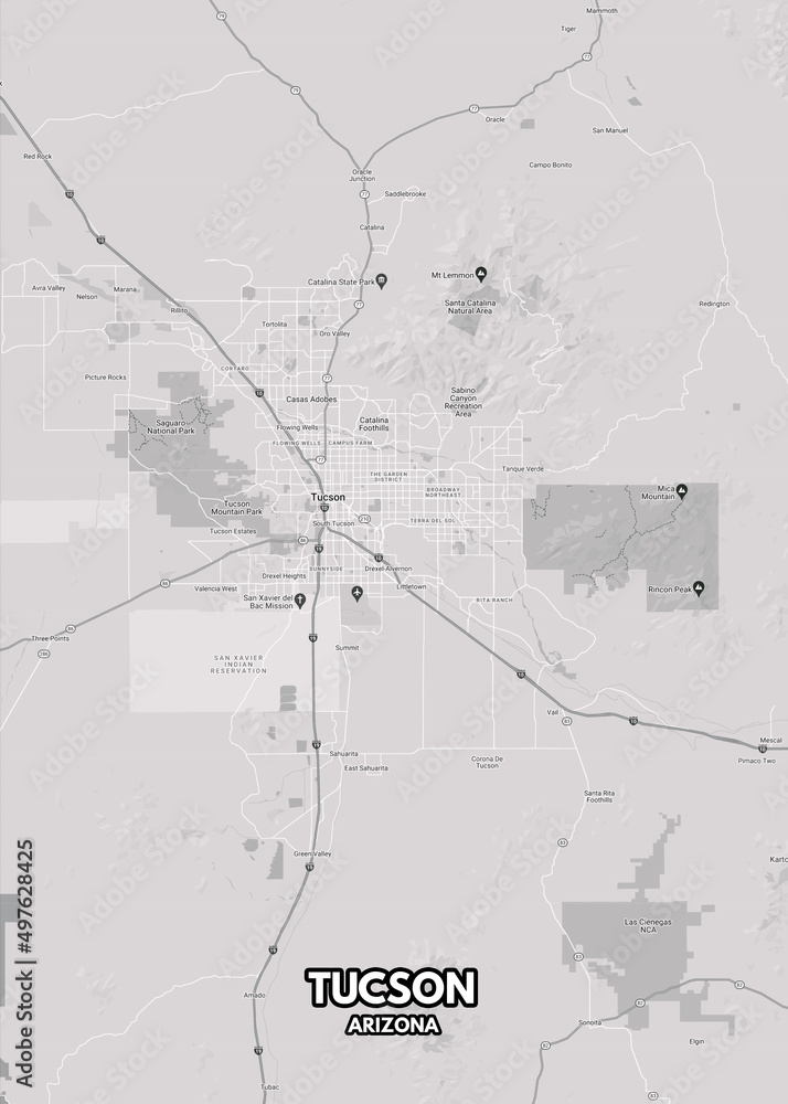 Poster Tucson Arizona map. Road map. Illustration of Tucson Arizona