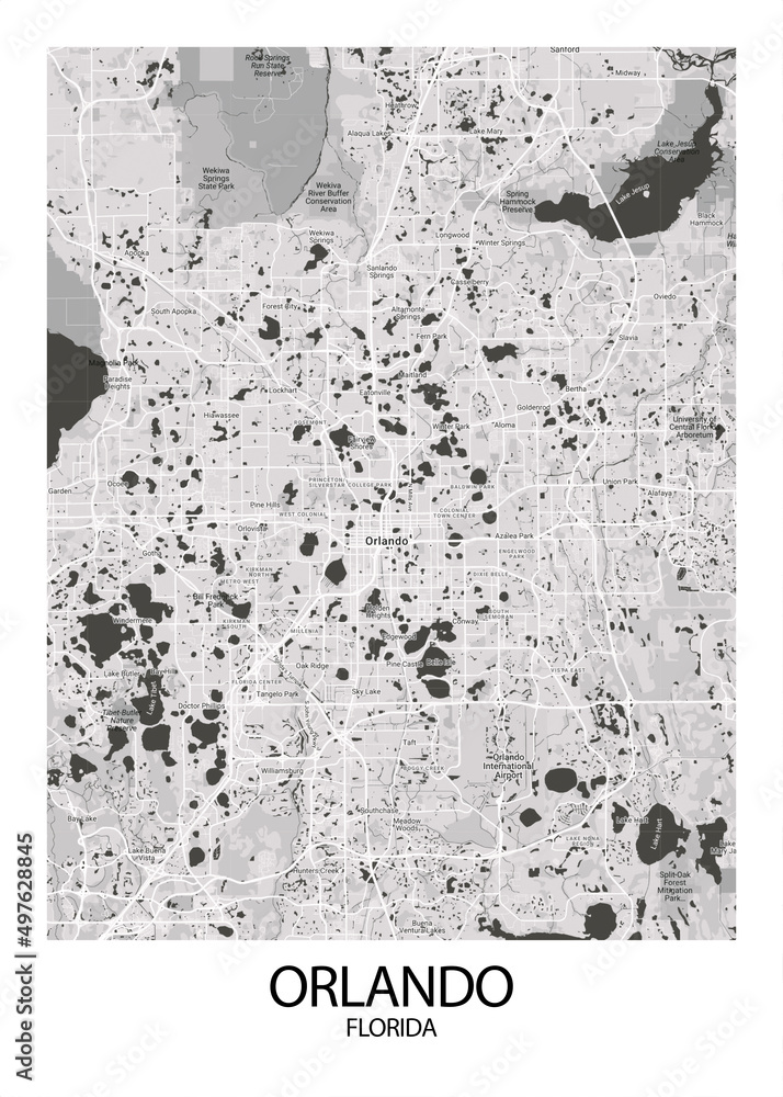 Poster Orlando - Florida map. Road map. Illustration of Orlando ...