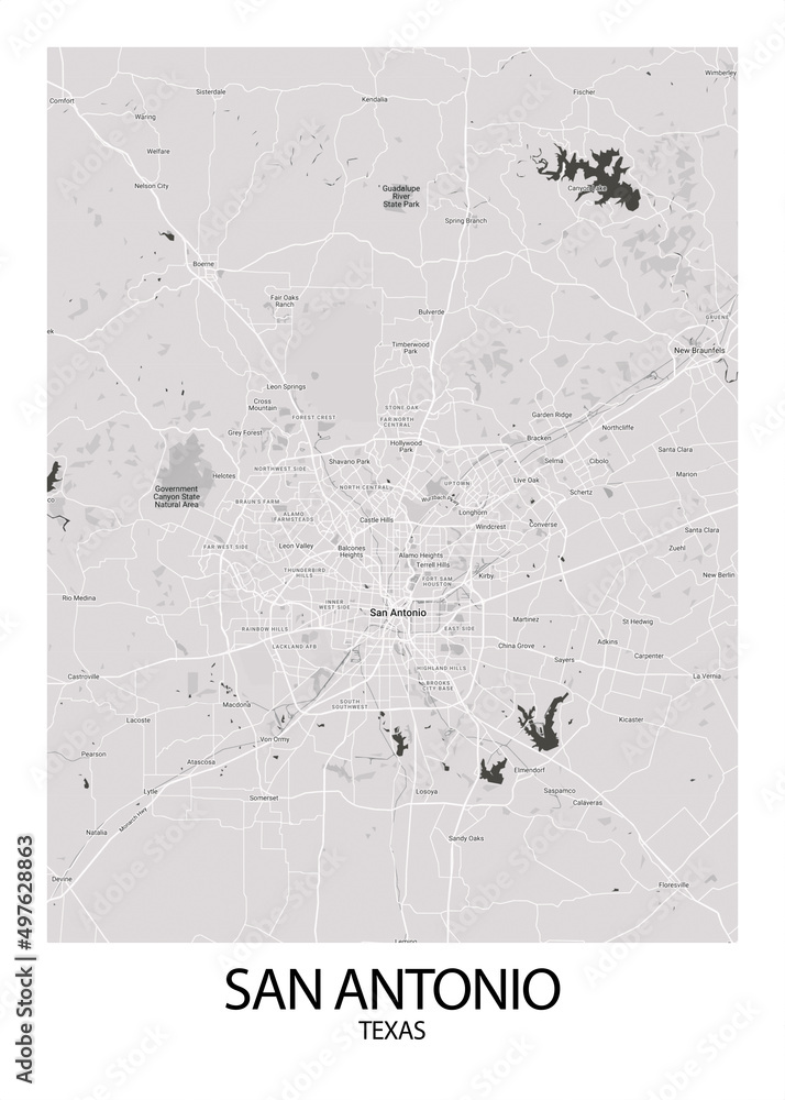 Poster San Antonio - Texas map. Road map. Illustration of San Antonio ...