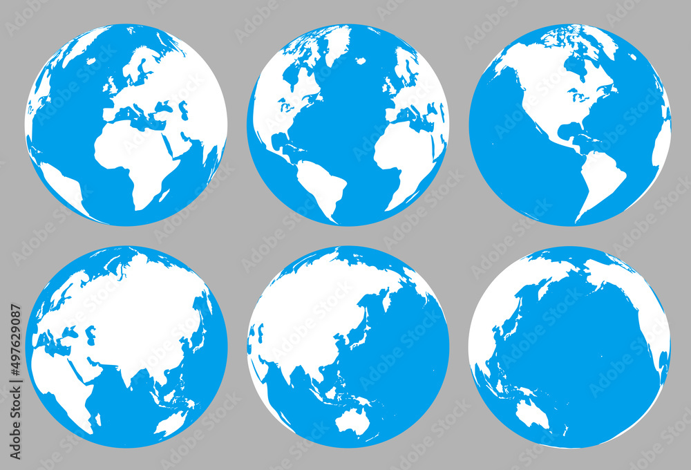 シンプルな地球のセット、青と白