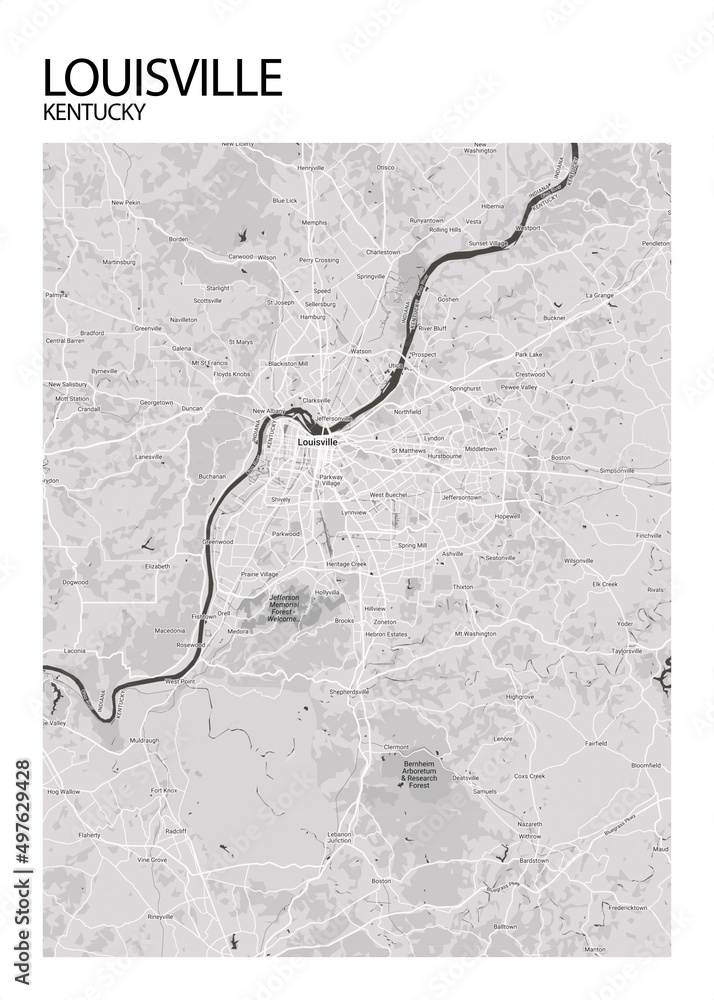 Poster Louisville - Kentucky map. Road map. Illustration of Louisville - Kentucky streets ...
