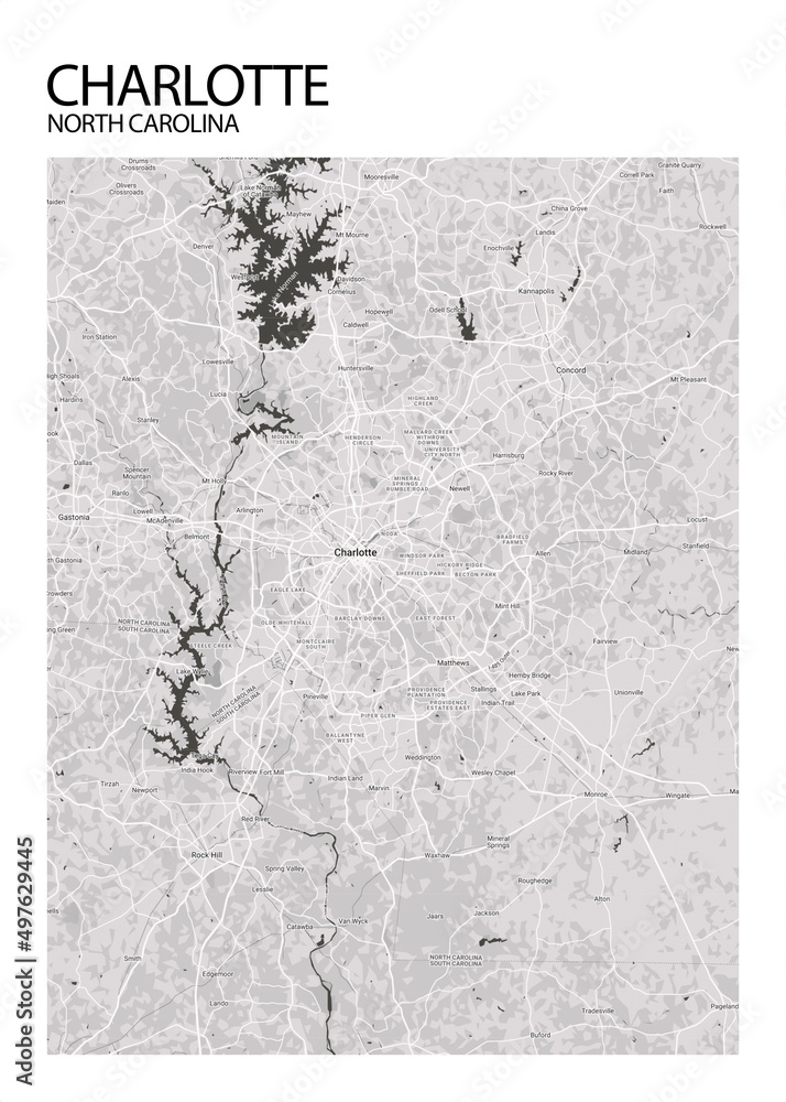 Poster Charlotte North Carolina map. Road map. Illustration of