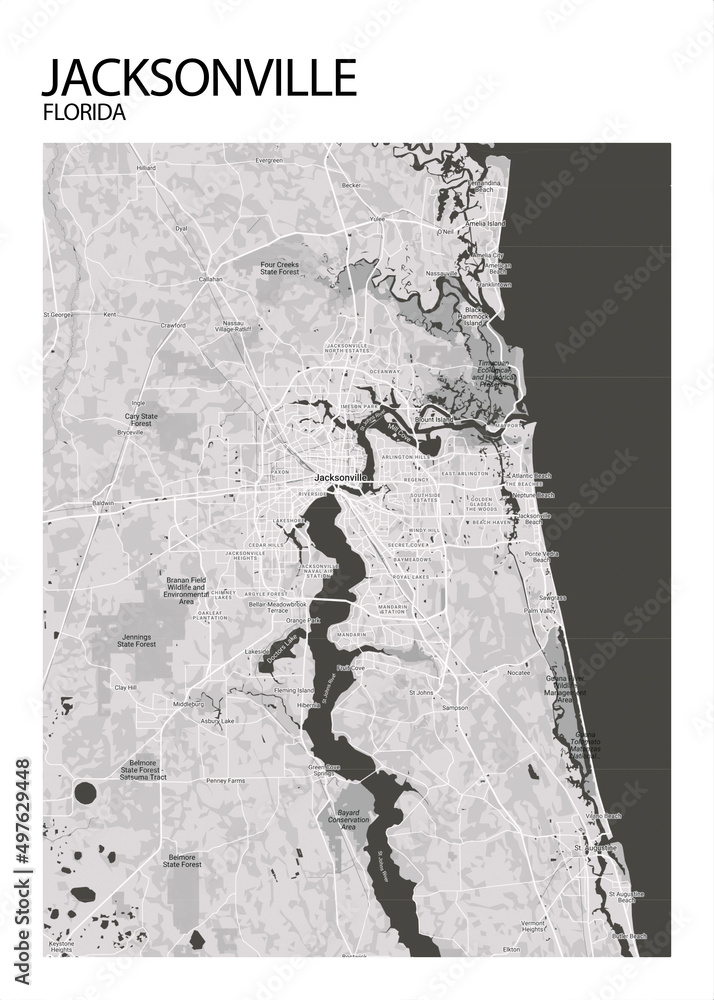 Poster Jacksonville - Florida map. Road map. Illustration of ...