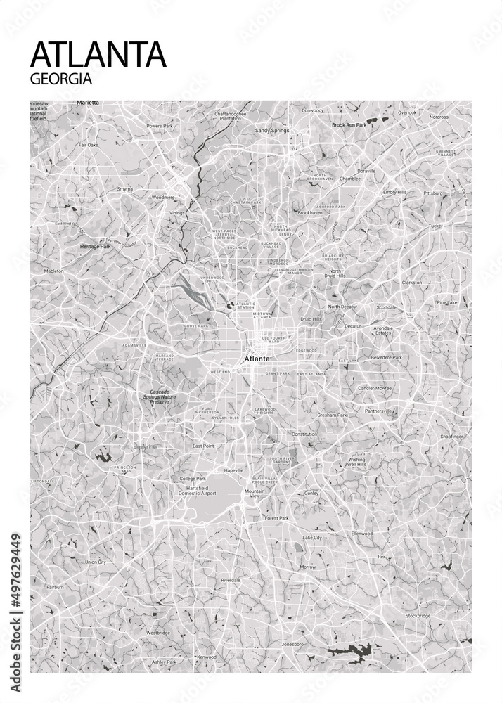 Poster Atlanta - Georgia map. Road map. Illustration of Atlanta