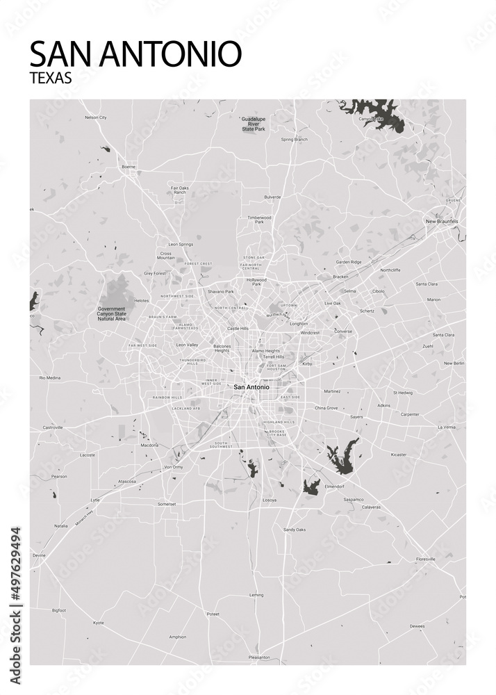 Poster San Antonio - Texas map. Road map. Illustration of San Antonio ...