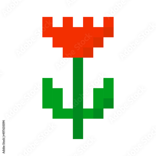 Pixel tulip in pixel art style. Easter day design. Embroidery style. Vector illustration. stock image. 