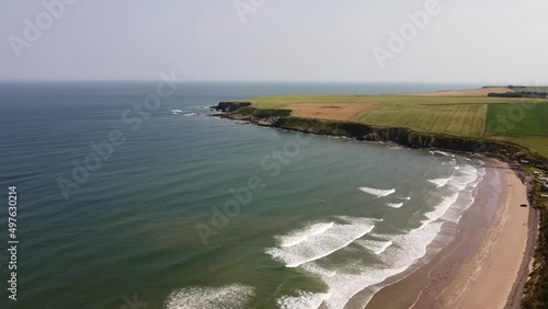 Drone view of the North Sea coast in eastern Scotland. photo
