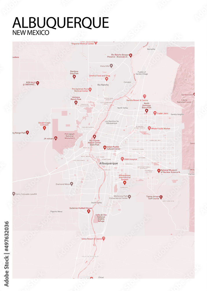 Poster Albuquerque New Mexico map. Road map. Illustration of