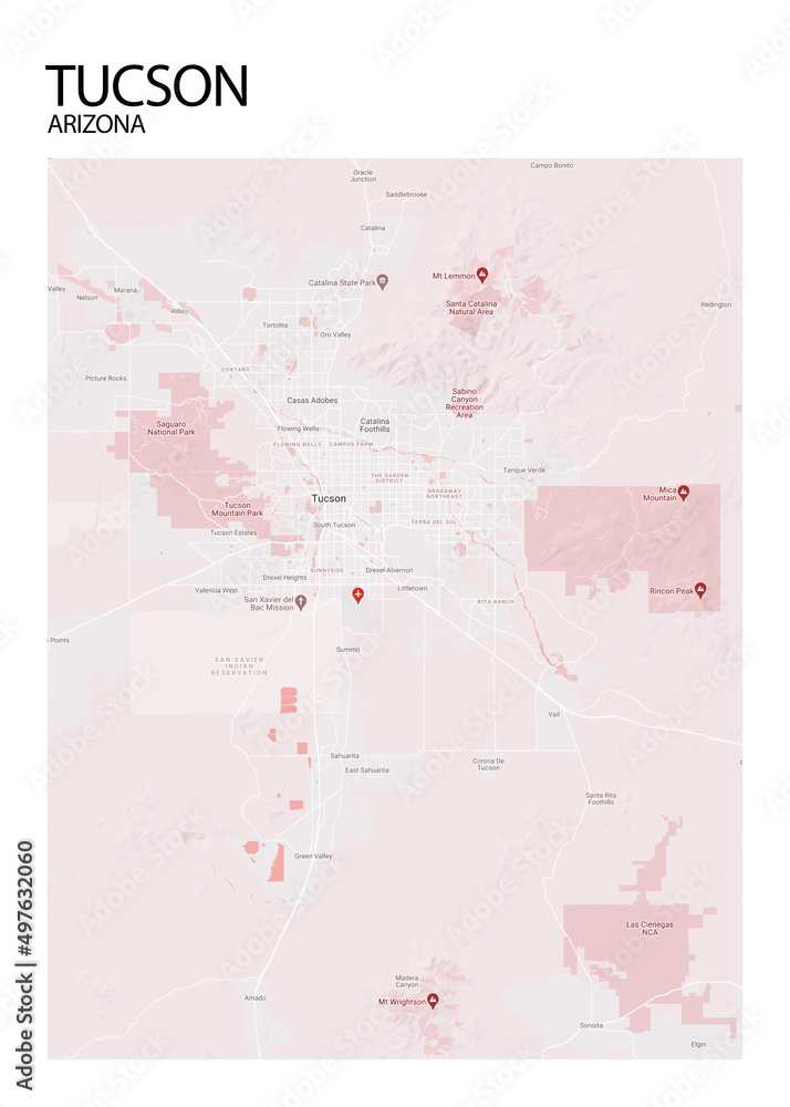Poster Tucson - Arizona map. Road map. Illustration of Tucson - Arizona ...