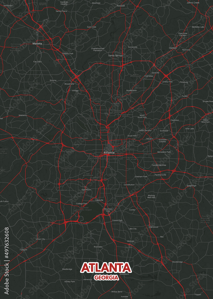 Poster Atlanta - Georgia map. Road map. Illustration of Atlanta ...