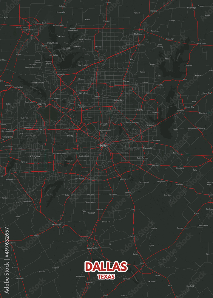Poster Dallas - Texas map. Road map. Illustration of Dallas - Texas ...