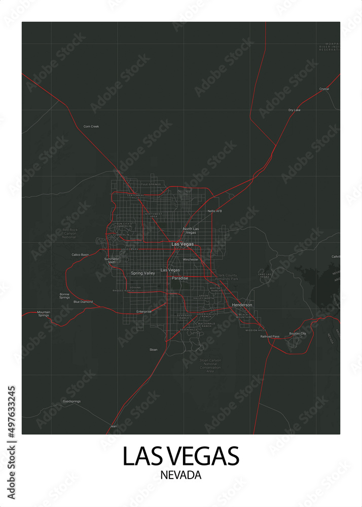 Poster Las Vegas - Nevada map. Road map. Illustration of Las Vegas ...