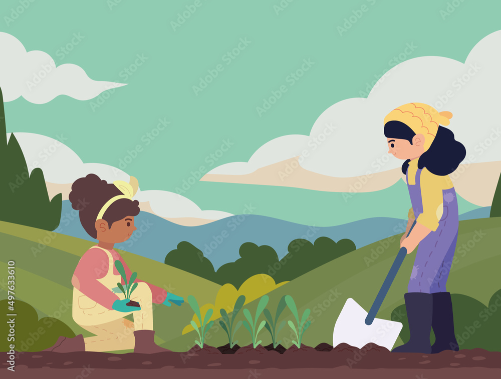 female farmers planting in the field