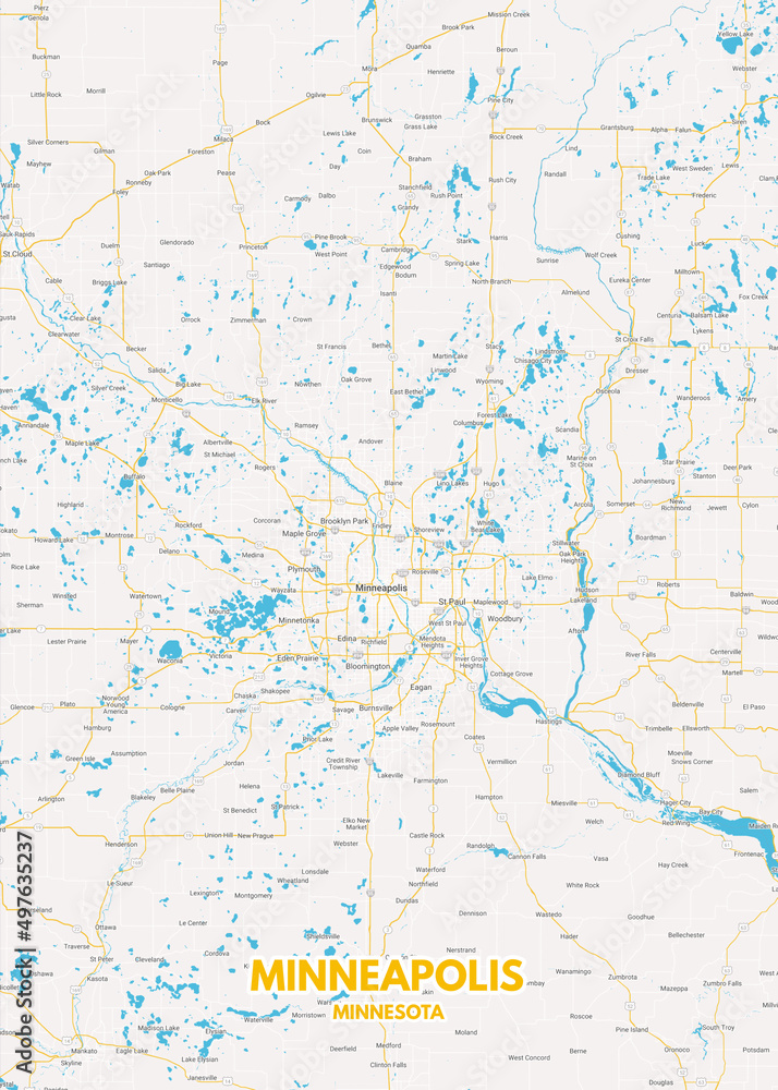 Poster Minneapolis - Minnesota map. Road map. Illustration of Minneapolis - Minnesota streets ...