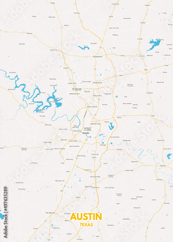 Poster Austin - Texas map. Road map. Illustration of Austin - Texas streets. Transportation network. Printable poster format.