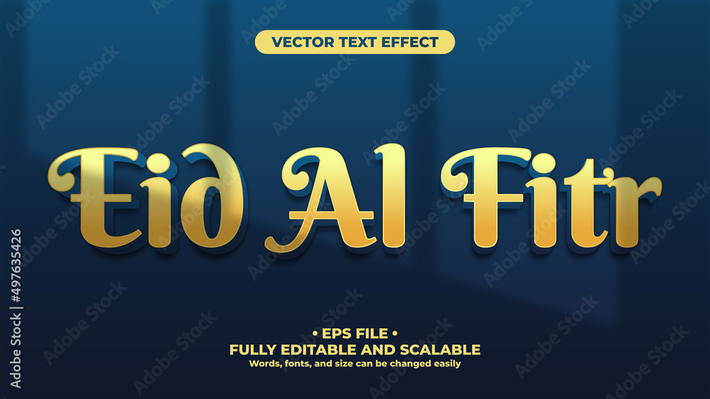 Eid Al Fitr Gold and Blue Minimalist 3D Text Effect