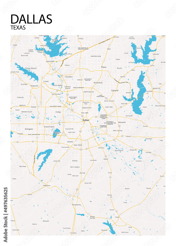 Poster Dallas - Texas map. Road map. Illustration of Dallas - Texas ...