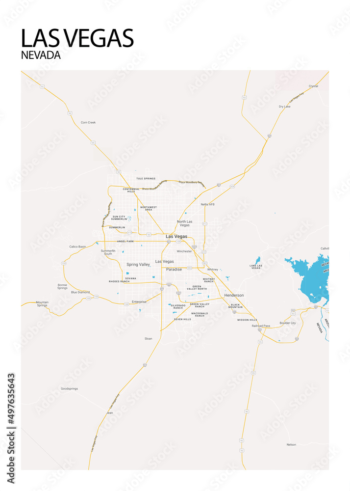 Poster Las Vegas - Nevada map. Road map. Illustration of Las Vegas - Nevada streets ...