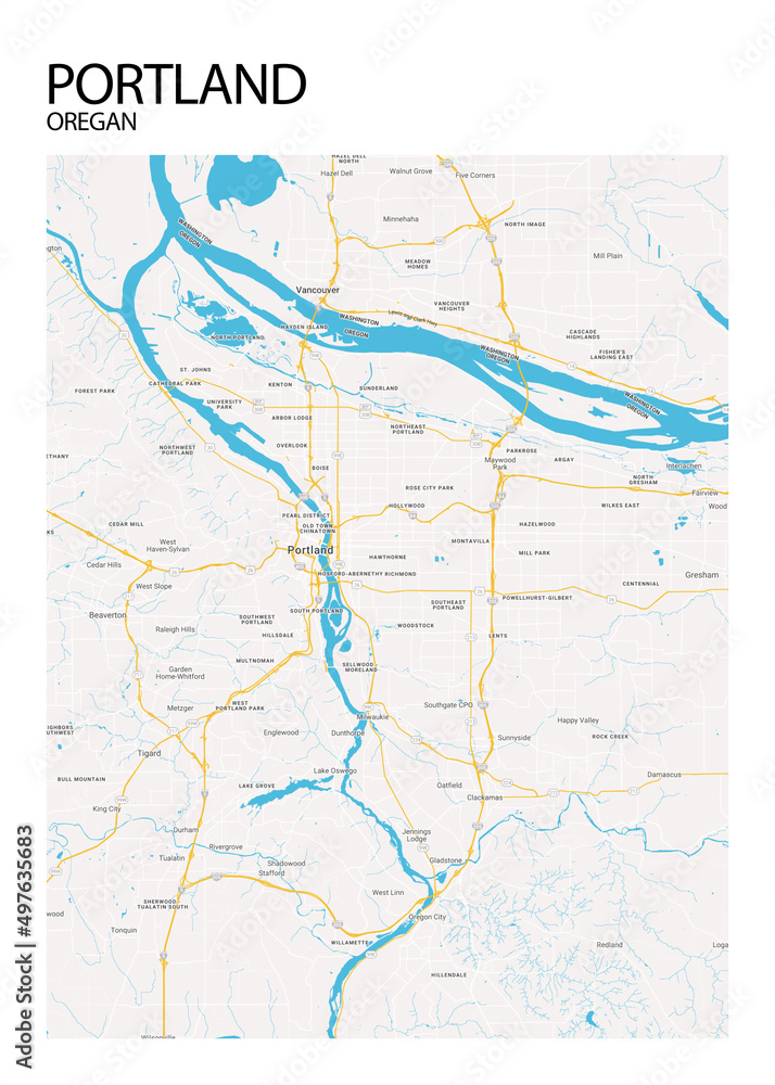 Poster Portland - Oregan map. Road map. Illustration of Portland ...