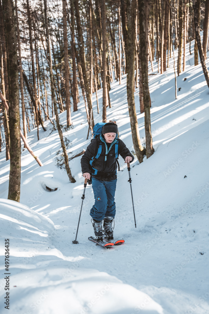 woman hiking in forest