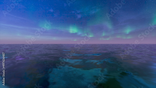 Aurora borealis over the ocean photo