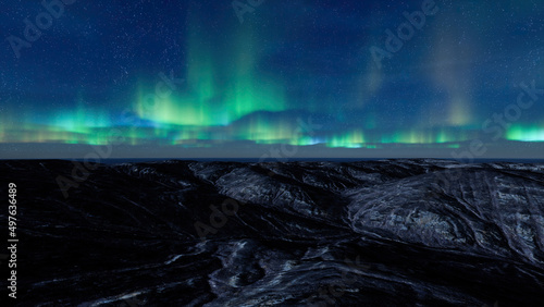 Aurora borealis over the mountains