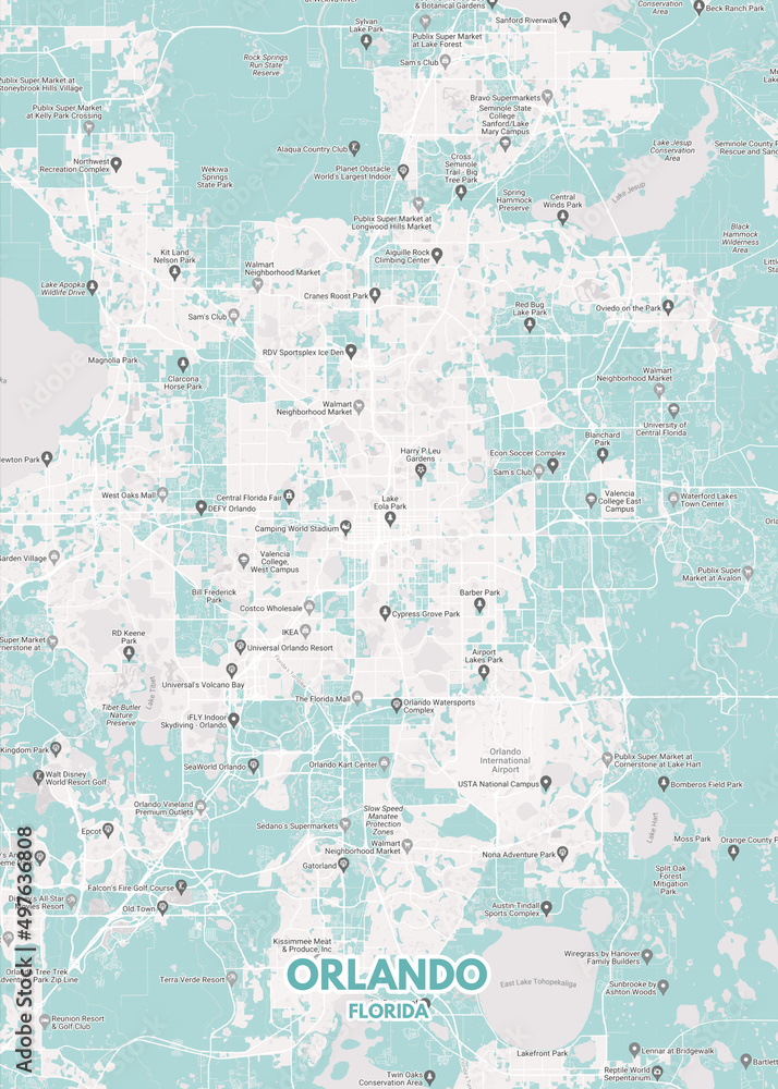 Poster Orlando Florida map. Road map. Illustration of Orlando