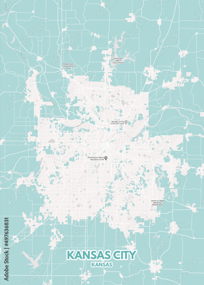 Poster Kansas City - Kansas map. Road map. Illustration of Kansas City ...