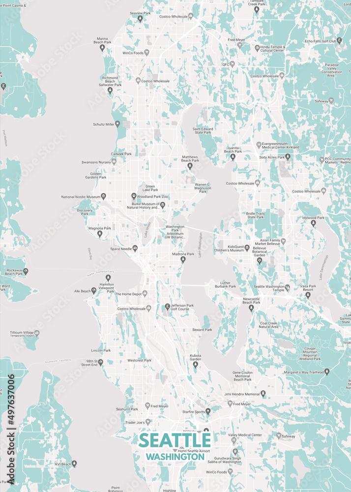 Poster Seattle - Washington map. Road map. Illustration of Seattle ...