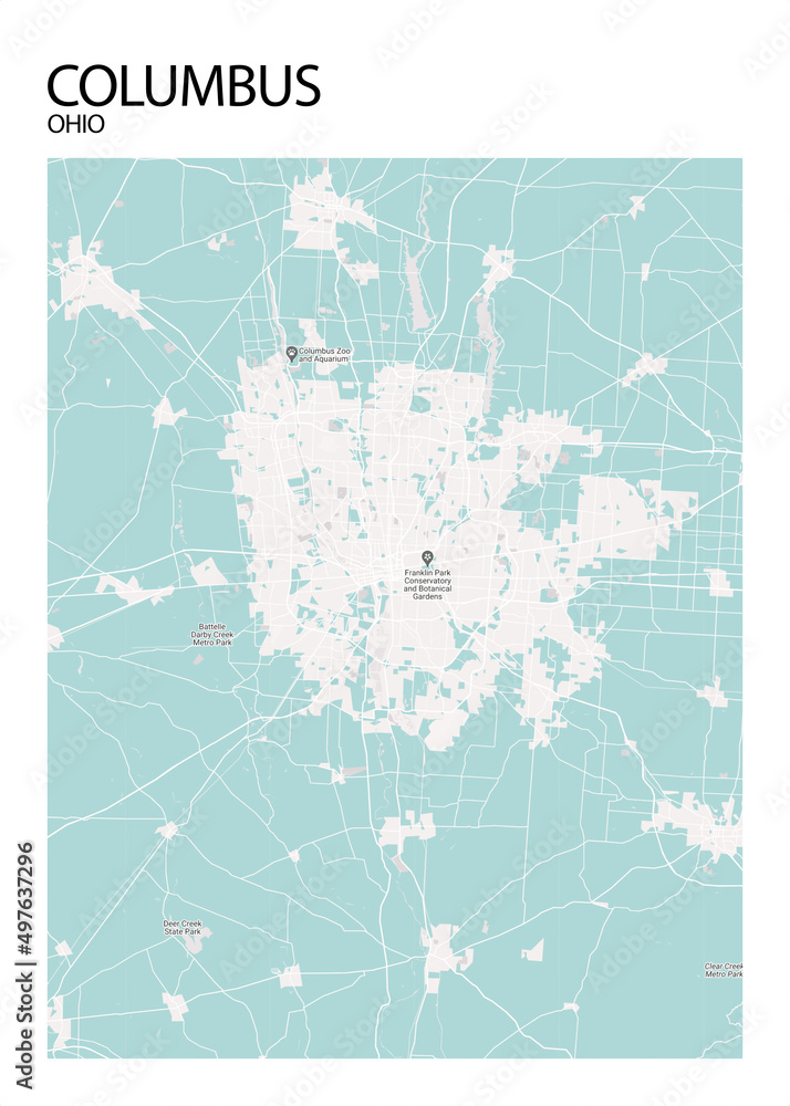 Poster Columbus - Ohio map. Road map. Illustration of Columbus - Ohio ...