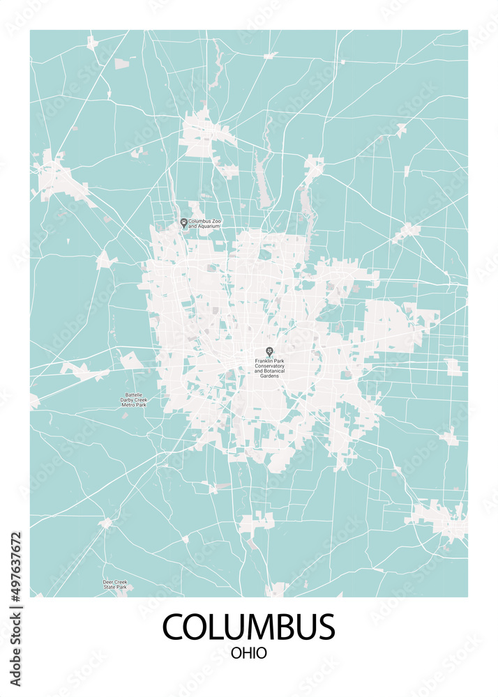 Poster Columbus - Ohio map. Road map. Illustration of Columbus - Ohio streets. Transportation ...