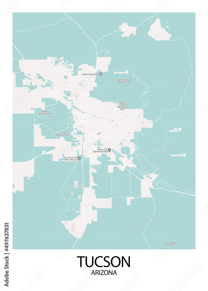 Poster Tucson - Arizona map. Road map. Illustration of Tucson - Arizona ...